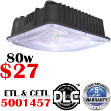 ETL DLC 5 ans de garantie Plus populaire 100-277V Made in China led torche station-service lumière conduit auvent lumières 80w